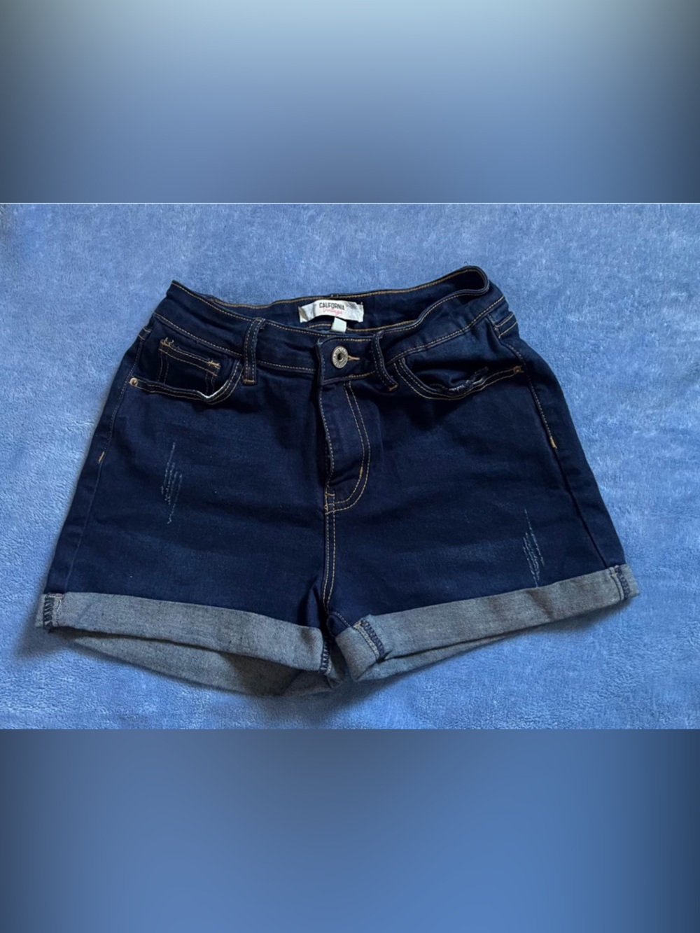 Dark Blue Denim Roll-Cuff Women's Shorts